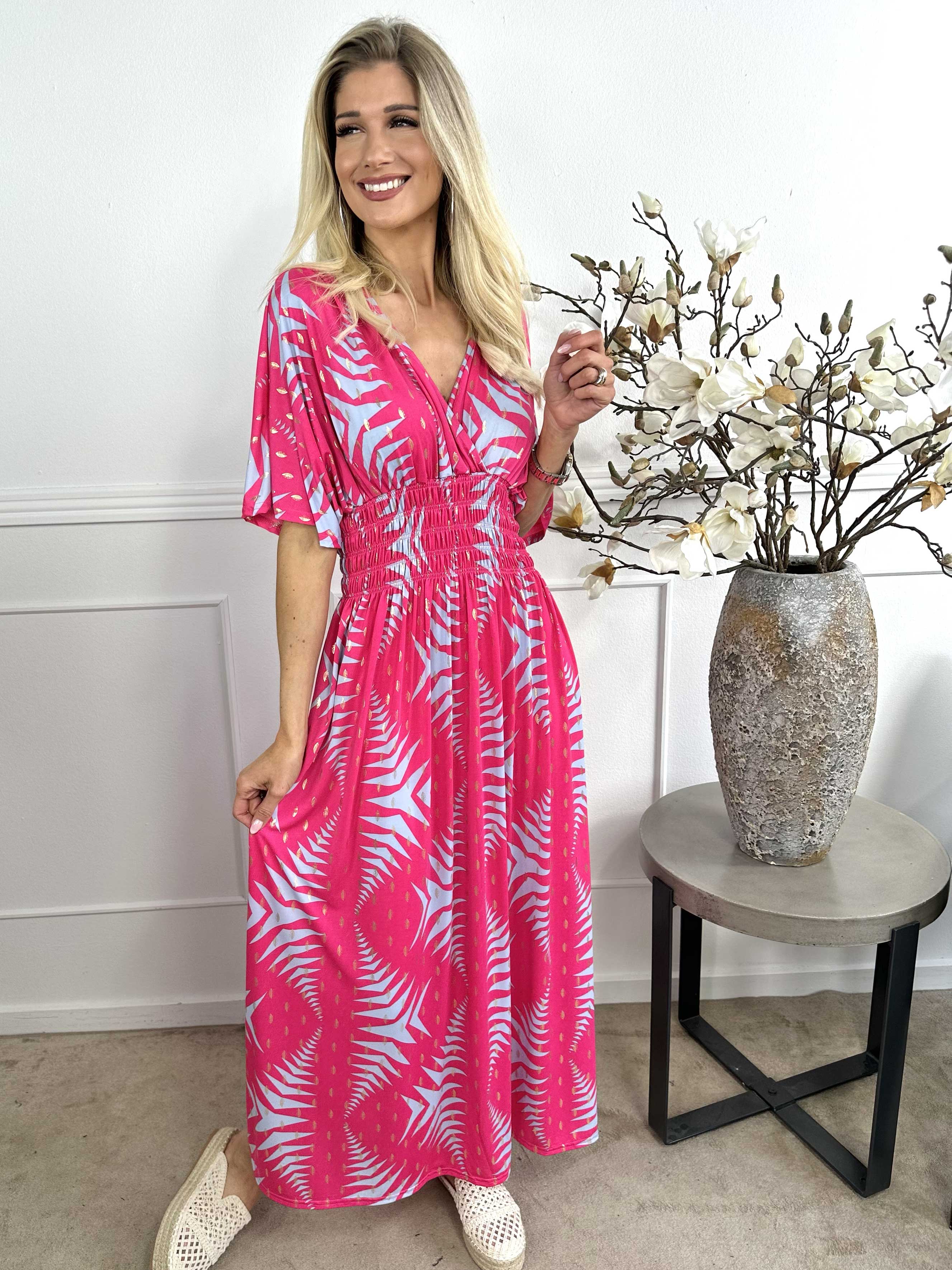 Pams Pattern - Lang elastisk kjole i krølfrit stof